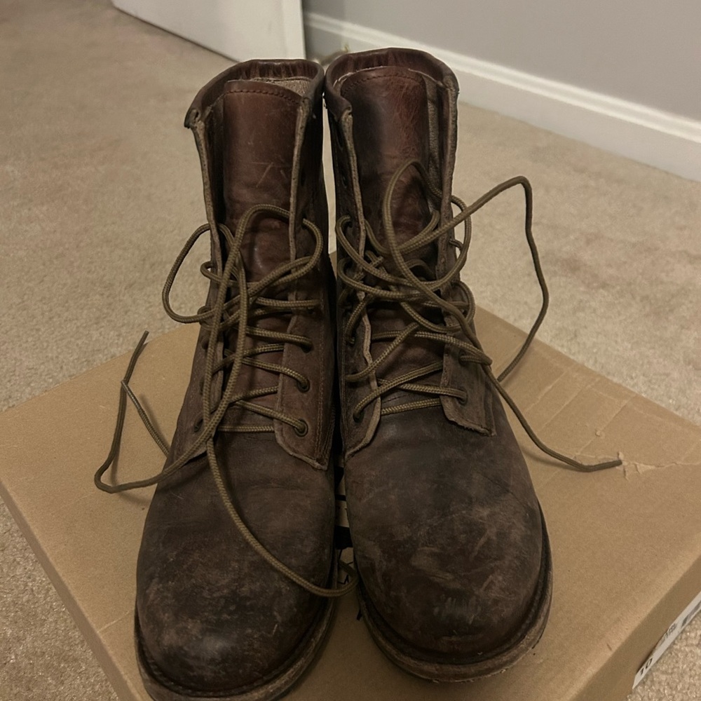 Women’s Brown freebird by Steven Leather distressed brown lace up Boots size 10 - Picture 2 of 10